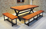 美式复古实木餐桌椅组合长方形折叠饭桌简约铁艺餐桌烤漆电脑桌