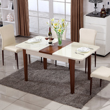 现代烤漆简约实木可伸缩餐桌折叠餐桌钢化玻璃多功能餐桌椅组合