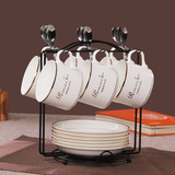 雯尚生活欧式陶瓷咖啡杯套装高档创意6件套骨瓷咖啡杯碟勺咖啡具