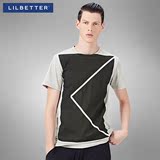 Lilbetter男士短袖T恤 几何织带纯棉灰色汗衫圆领修身打底体恤男
