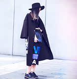 2015秋季新款空气层外套 中长款个性欧美薄风衣大衣潮女 黑色 M