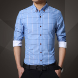 韩版小清新长袖格子衬衫男加肥大码外贸原单品牌男式装户外休闲装