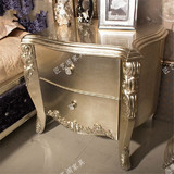 新古典床头柜欧式后现代实木储物柜别墅家具雕花床边橱香槟银家具