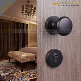 贝尔维帝纯铜美式门锁仿古黑色铜锁/室内分体球形把手门锁/卧室锁