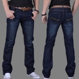 男士牛仔裤男秋季厚款韩版修身直筒青少年男生长裤深色牛仔工作裤