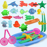 包邮儿童宝宝家庭装益智磁性钓鱼玩具模型广场地摊小猫磁铁力戏水