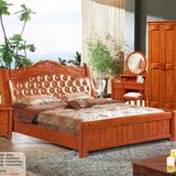 特价现代中式床柜组合高档环保时尚实木雕花卧室配套软包靠背婚床