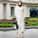 英伦时尚2015秋冬新款超长款风衣外套女长袖大码纯色双排扣大衣