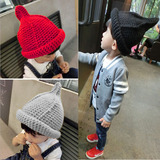 韩国秋冬新款儿童毛线帽 男女宝宝针织毛线帽 护耳保暖尖尖奶嘴帽