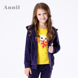 安奈儿女童装秋冬季款 正品 剪毛绒带帽针织运动双层外套AG435451