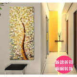 现代客厅玄关装饰画过道走廊无框挂画欧式抽象发财树壁画单幅竖版