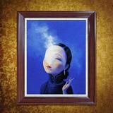 抽象油画 中式人物装饰画 现代简约卡通有框 抽烟的女人 质量保证