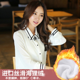 韩版精品职业女装白领加绒加厚雪纺长袖上衣宽松大码保暖打底衬衫