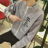 原宿风 2016春季新款日系字母印花夹克男韩版修身青少年学生外套