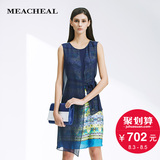 Meacheal米茜尔 专柜正品2015夏季新款女装 蓝定位花真丝连衣裙