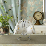 欧式骨瓷金蝴蝶浮雕蕾丝杯子手工贴金陶瓷咖啡杯碟套装送蝴蝶杯架