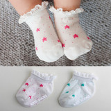 韩国精梳棉星星女宝宝袜纯棉松口花边公主婴儿袜防滑地板袜0-4岁