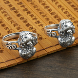 S925纯银饰品批发 中国风精美时尚泰银貔貅戒指 情侣款个性银指环