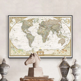 世界地图装饰画大尺寸美式英文挂画复古壁画书房卧室无框画客厅墙