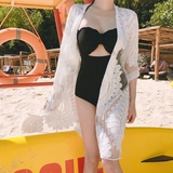 海边度假沙滩防晒衣罩衫开衫空调衫镂空蕾丝衫上衣中长款七分袖女