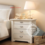 美式实木床头柜 简约欧式床头柜 卧室床边柜 白色橡木储物床头柜