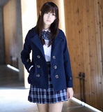 日本JK制服西式双排扣呢大衣少女日系学院风百搭秋冬毛呢外套