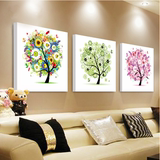 现代客厅装饰画简约无框画沙发背景挂画三联组合水晶画五彩发财树