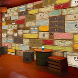 个性工业风复古木板木纹壁纸怀旧主题餐厅咖啡店酒吧客厅壁画墙纸