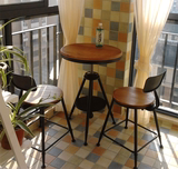 铁艺咖啡厅桌椅组合奶茶店室外实木桌茶几复古靠背椅子三件套酒吧