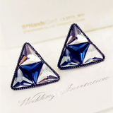 日韩三角形蓝宝石耳钉气质女韩国时尚饰品夸张个性耳环耳饰防过敏