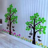 花鸟大树亚克力3D水晶立体墙贴画儿童房幼儿园客厅玄关背景装饰墙