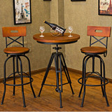 铁艺美式升降吧台椅实木复古咖啡厅桌椅简约高脚凳子创意酒吧桌椅