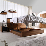 全升降高箱储物床 双人床1.5米1.8液压床气压大床胡桃木现代简约