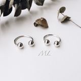 ML家正品韩国s925纯银饰品个性两珠渡白金纯银开口戒指指环女礼物