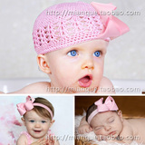 欧美3-6个月婴儿手工毛线帽子女公主宝宝帽头饰 0-1一2-3周岁秋冬
