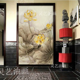 中式古典画国画风格装饰画无框手绘油画荷花酒店玄关会所配 竖版