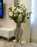 促销欧式大号铁艺落地玻璃花瓶客厅摆件水培富贵竹玻璃插花瓶透明