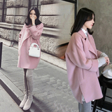 2015秋冬季新款毛呢外套韩版宽松茧型羊毛呢子大衣中长款女藕粉色