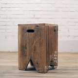 中式复古做旧老榆木餐椅凳 简约实木椅子方凳 创意时尚休闲小凳子