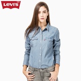 Levi's李维斯女士蓝色水洗翻领尖领长袖牛仔衬衫17269-0015