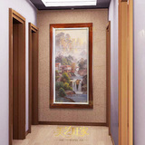 竖版玄关油画纯手工手绘正品山水风景中式客厅装饰高档实木框壁挂