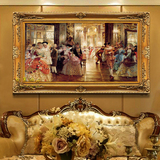 欧式手绘油画客厅横版装饰画肖像壁画有框画古典宫廷人物面具舞会