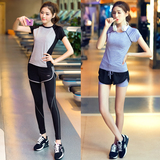 代购韩国健身服套装女瑜伽服夏装显瘦跑步服假二件套健身房运动裤