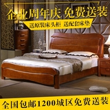 实木床橡木成人双人床1.8 1.5 1.2现代简约中式婚床木质床 高箱床