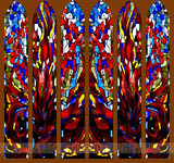 欧式教堂七彩色玻璃手工彩绘双面效果透光不透明钢化屏风吊顶隔断