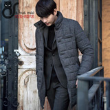 韩国代购男装冬季韩版青年加厚棉服中长款纯色立领棉衣外套潮男