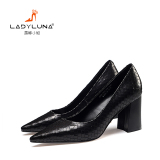 LADY LUNA/露娜小姐 新款女鞋真皮浅口中高跟单鞋粗跟工作鞋