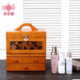 实木质化妆箱手提便携化妆盒韩国梳妆盒带镜大号多层护肤品收纳箱