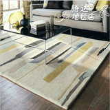 客厅茶几卧室纯手工羊毛混纺地毯现代抽象条纹长方形logo定制包邮