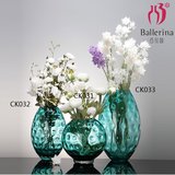欧式彩色蓝色玻璃花瓶 三件套客厅摆设家居饰品琉璃摆件 手工艺品